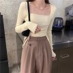 褐色高腰垂感阔腿西装长裤
